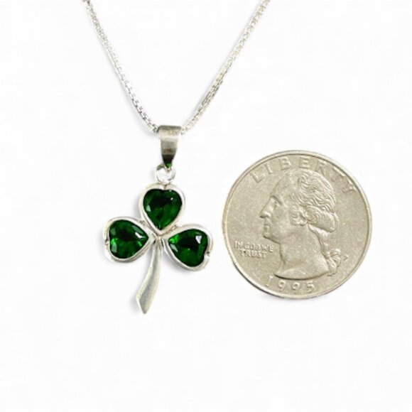 Sterling Silver Celtic Green CZ Shamrock Pendant Necklace 16" Box Chain Ireland - Picture 11 of 11